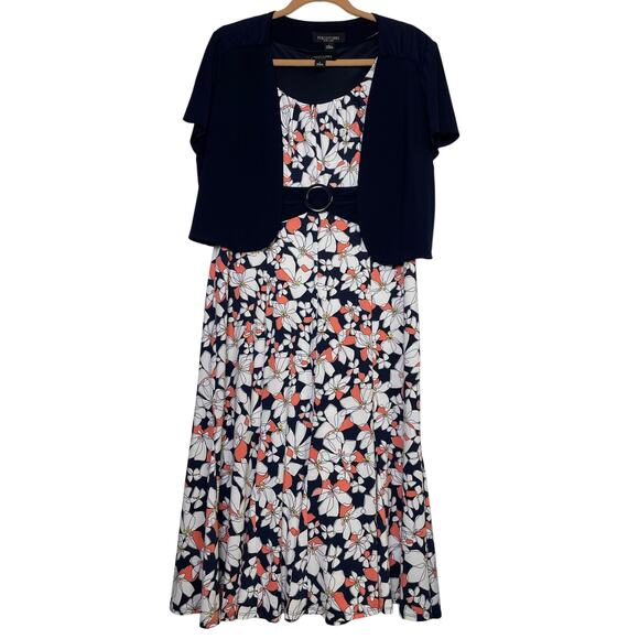 Perceptions Floral Midi Dress Cardigan 2-Piece Set Womens Large Romantic Flowy - Picture 1 of 16